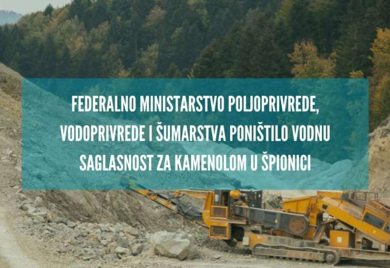 Poništena vodna suglasnost za projekat izgradnje kamenoloma u Špionici